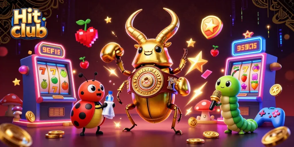 Certain characters engage at the Hit club casino, featuring a giant beetle and ladybug with casino-themed elements