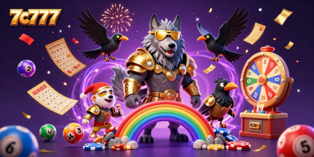 Engage in thrilling games at 7c777 with our vibrant Norse-inspired 3D casino scene illustration.