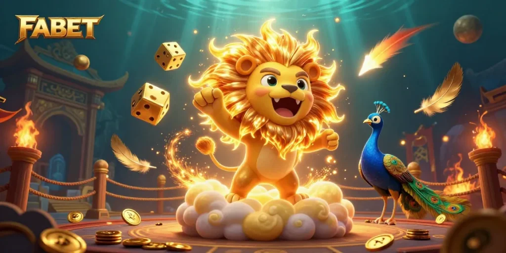 Experience the thrill of FABET with a vibrant 3D casino illustration featuring dynamic elements and characters.