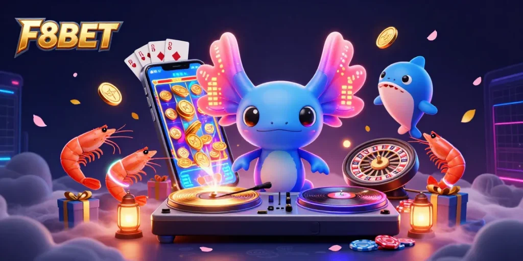 Engage with F8BET’s vibrant casino experience featuring lively characters and dynamic gaming action.