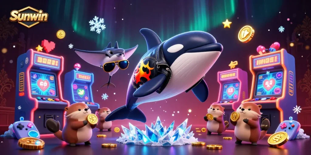 Sunwin offers thrilling gaming experiences with vibrant characters and interactive elements in a dynamic casino scene.
