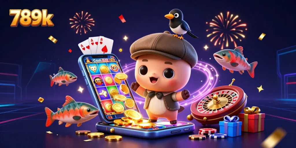789k players conquer slots with a playful baby Nessie and gold-loving magpie in a vibrant casino atmosphere.