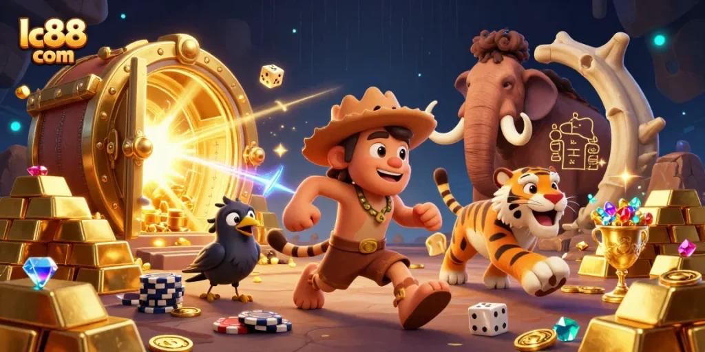 Join the excitement at lc88 com, where a caveman and sabertooth tiger run a vibrant casino!