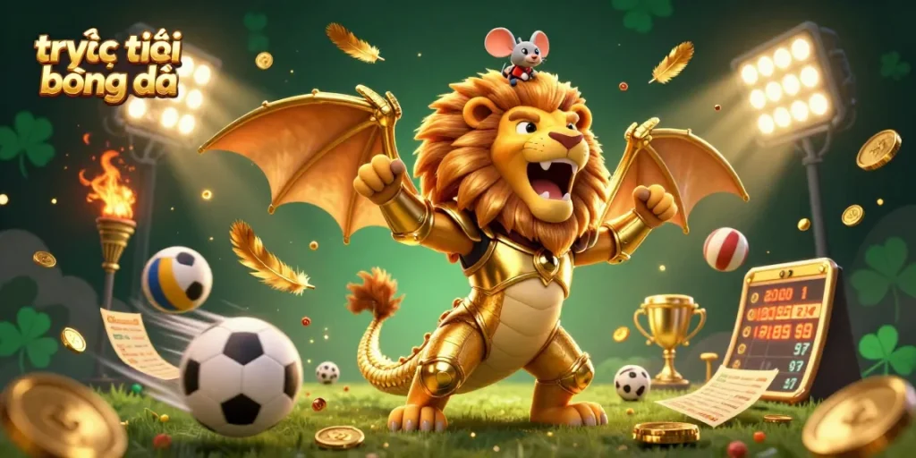 Experience thrilling trực tiếp bóng đá action with a dynamic chimera creature and sports elements.