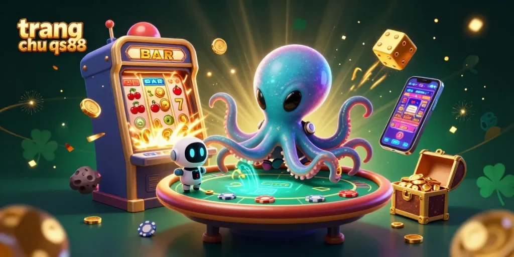Engage with the vibrant world of trang chu qs88, featuring an alien octopus and exciting casino elements.