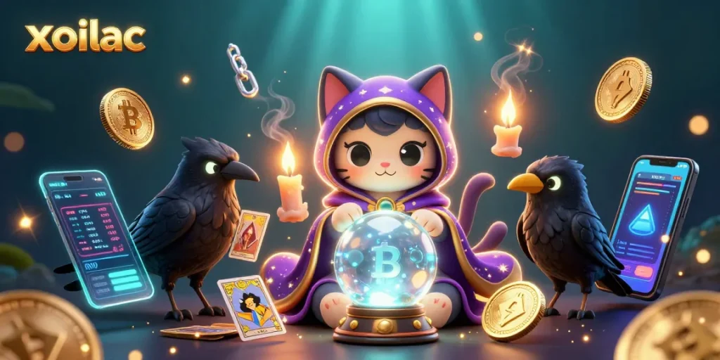 Join the excitement at xoilac with dynamic casino characters amidst crypto elements.