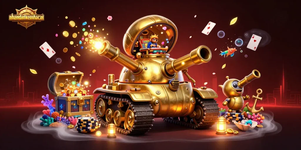 Engage in dynamic gameplay at nhandinhkeonhacai with vibrant casino-themed 3D illustration.