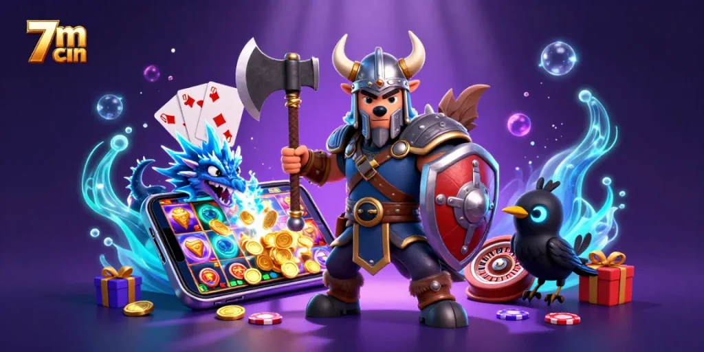 Engage with 7m cnn slots featuring a Viking wolf warrior, fierce dragon, and lively gaming elements.