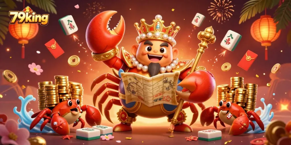 Experience exciting betting at 79king with the majestic golden crab emperor and rich casino elements.