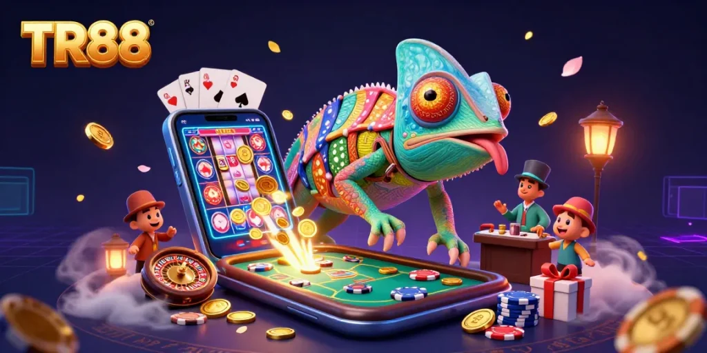 Experience exciting wins at TR88 with vibrant colors, golden coins, and engaging casino games.
