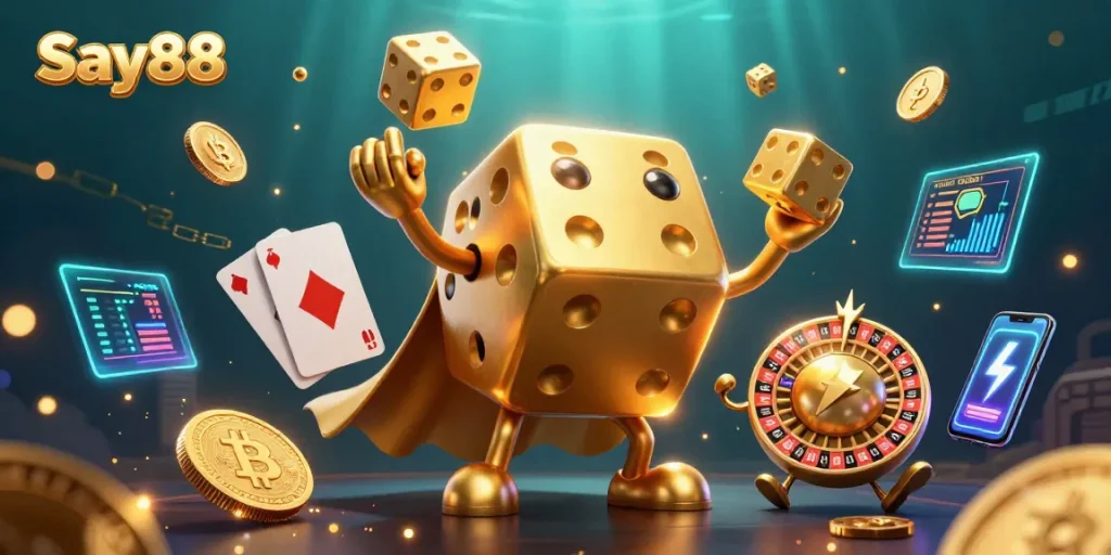 Engage with Say88's vibrant gaming ecosystem while rolling golden dice and crypto coins.