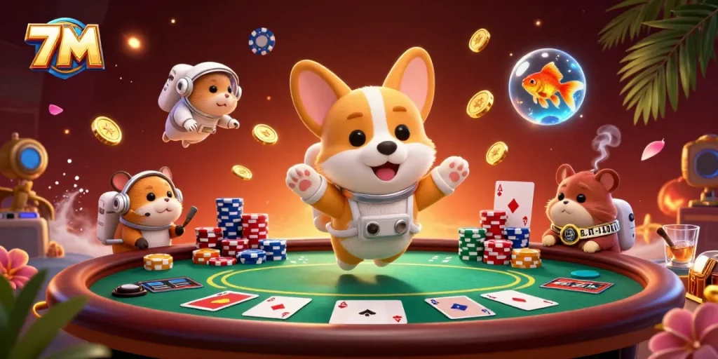 Experience thrilling casino action with 7M in a vibrant 3D casino scene.