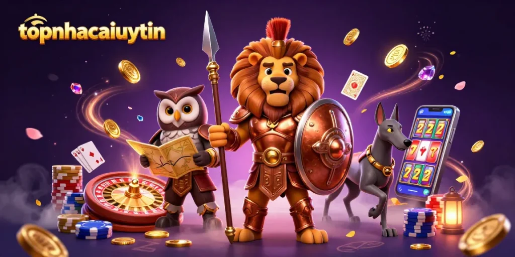 Experience gaming excitement with topnhacaiuytin featuring vibrant characters and casino elements.