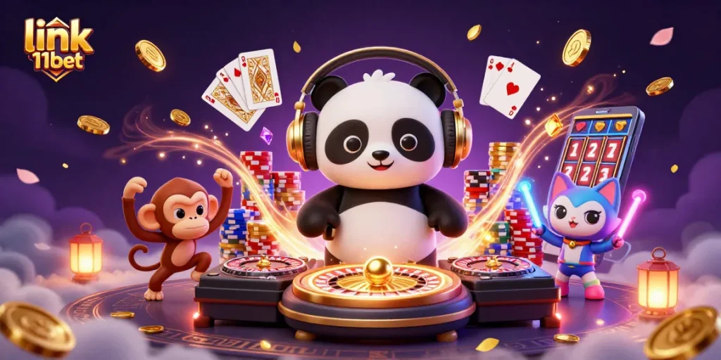 Experience dynamic entertainment with the link 11bet in this vibrant 3D casino illustration.