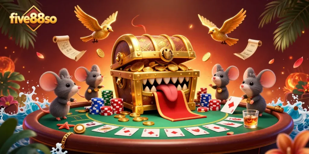 Engage with five88so at the lively casino scene where adventurer mice discover riches among poker chips and cards.