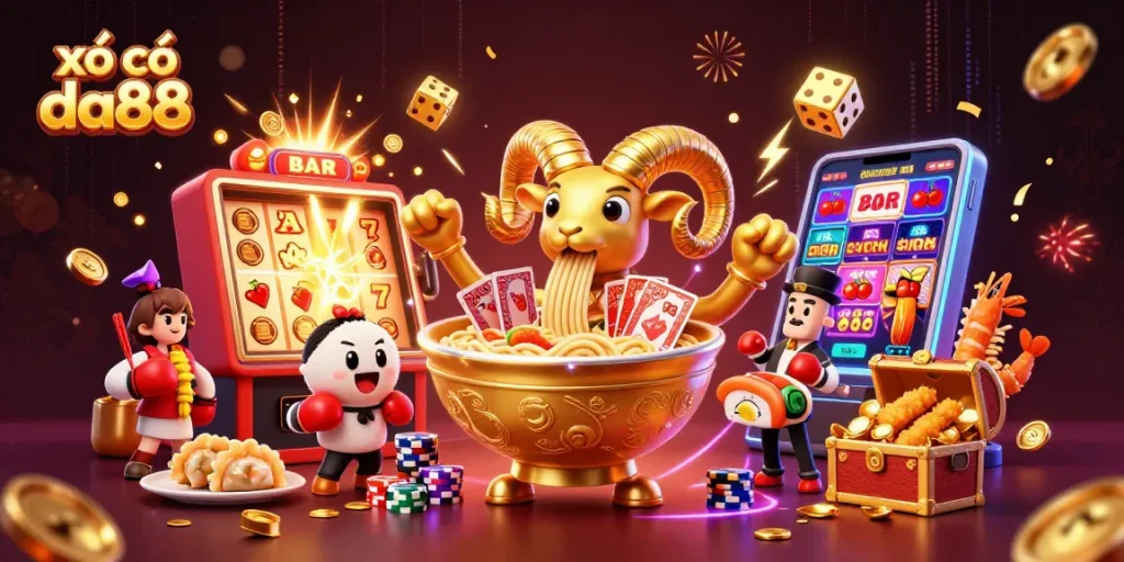 Win big with xổ số da88 in this vibrant 3D lottery illustration featuring dynamic characters.