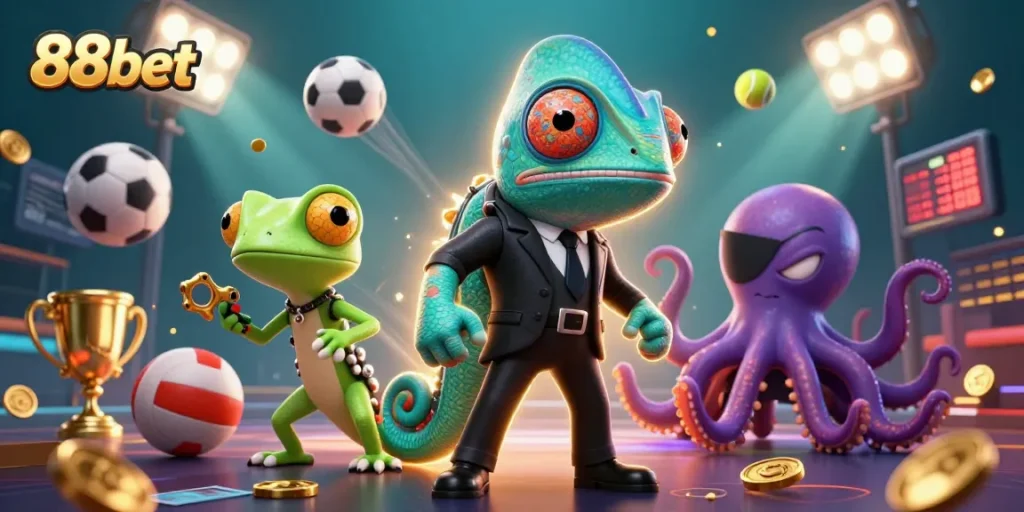 Experience thrilling sports betting action with 88bet in a vibrant 3D scene.