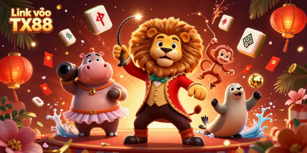 Experience Link vào TX88 in a vibrant casino scene with animated characters and dynamic gaming elements.