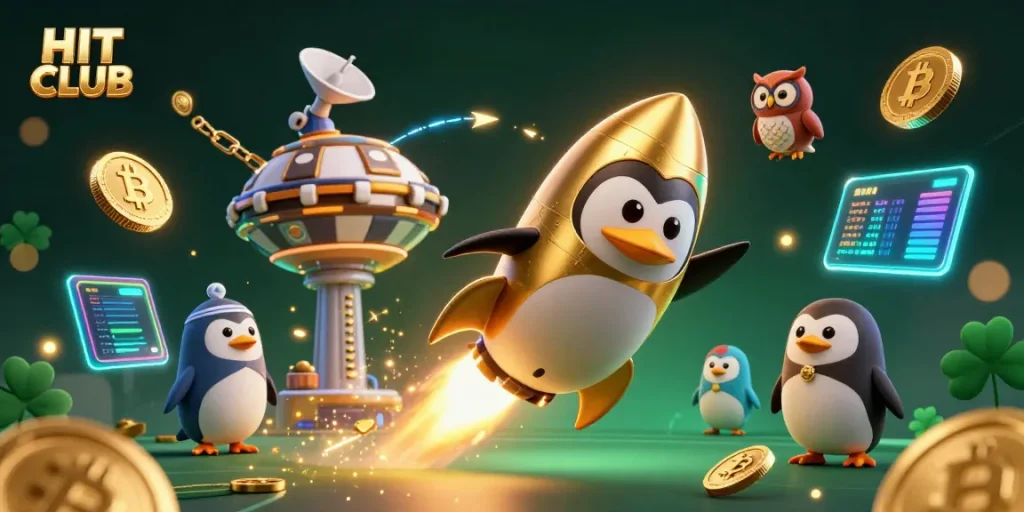 Win big at HIT CLUB with a thrilling 3D rocket-powered penguin racing to a casino.