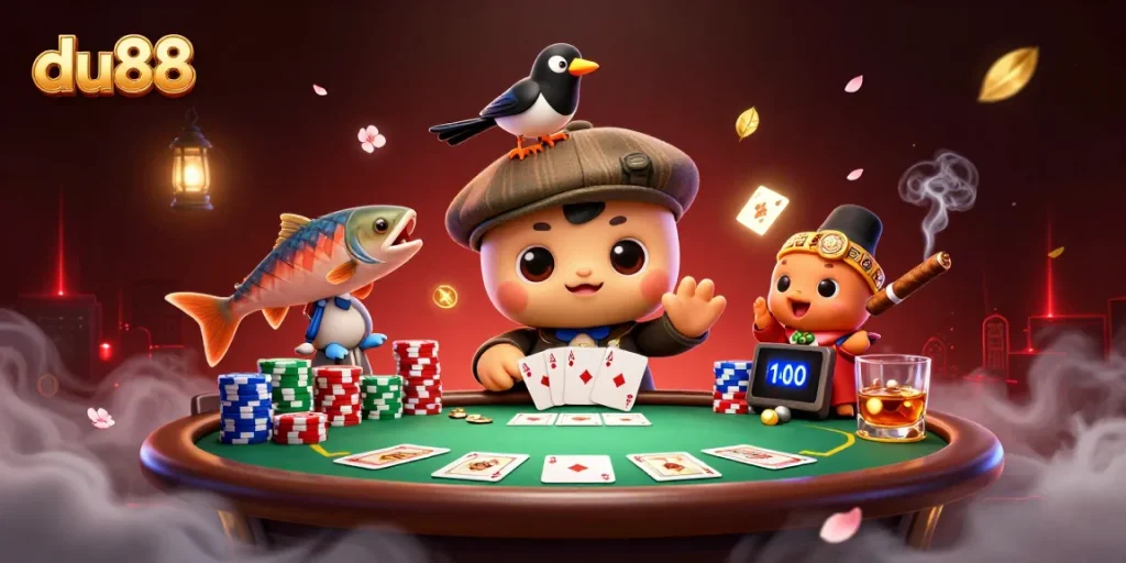 Spin the reels at du88 with playful cartoon Nessie and vibrant casino action.