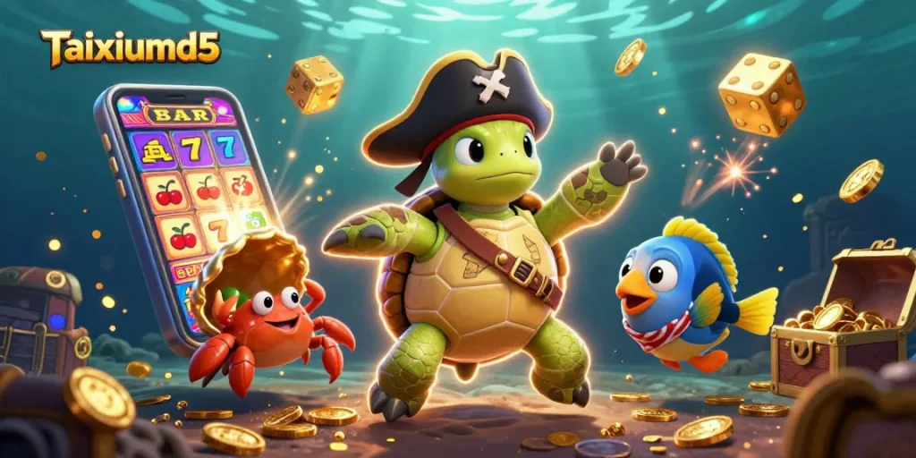 Engage in thrilling gameplay at Taixiumd5 with a vibrant underwater casino scene showcasing 3D characters and festive elements.