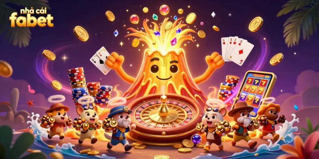 Experience the thrill at nhà cái fabet with vibrant casino elements, golden coins, and exciting gameplay.