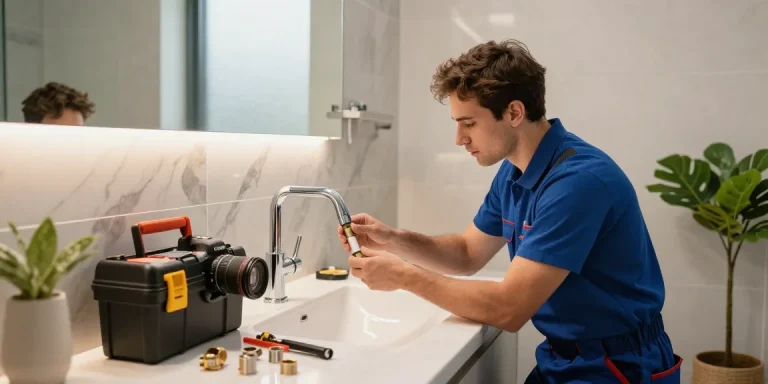 Professionele installatie van kraan assortiment in moderne badkamer