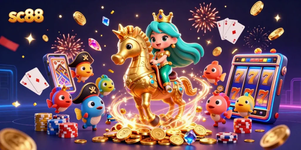 Experience thrilling gameplay at sc88 with a vibrant scene of a mermaid princess and casino elements.