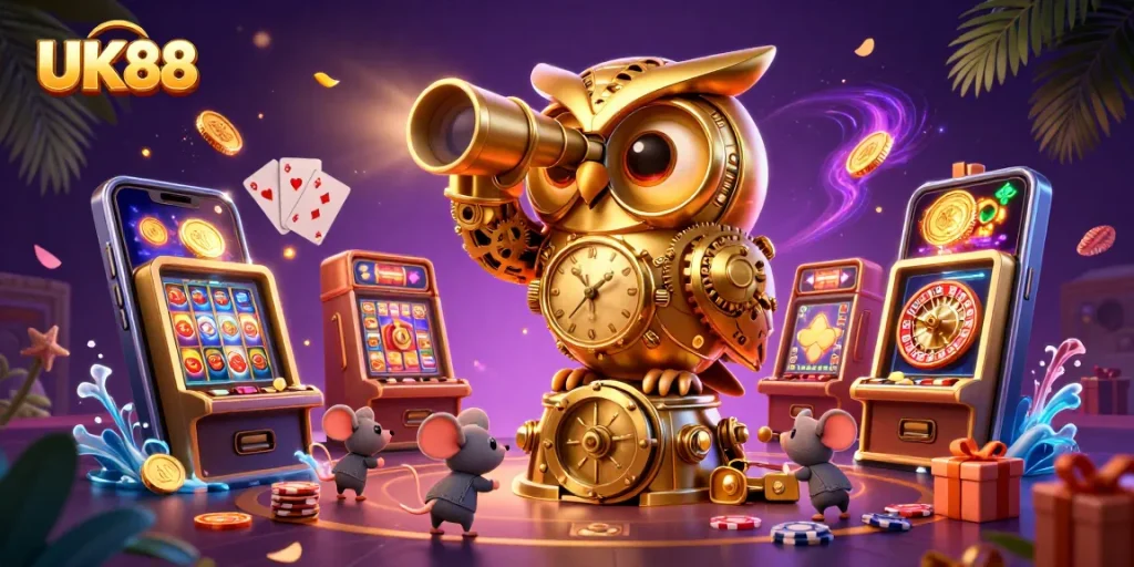 Experience excitement with UK88's vibrant casino scene featuring characters and games.