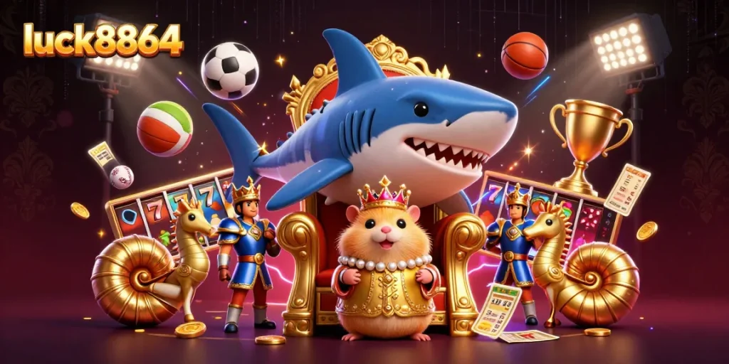 Engage in gambling excitement with luck8864 as the golden hamster king rules a vibrant casino scene.