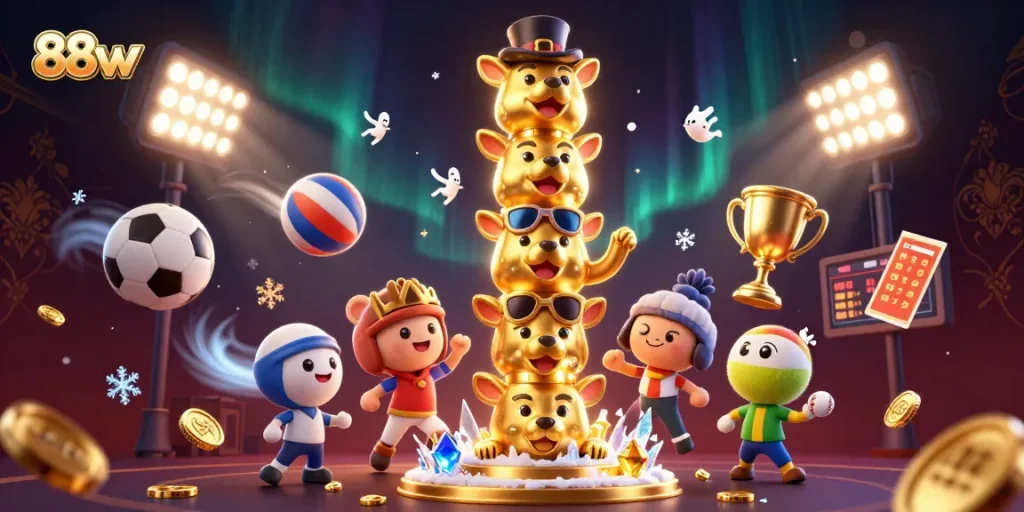 Join the excitement of 88vv with animated characters and dynamic casino sports elements.