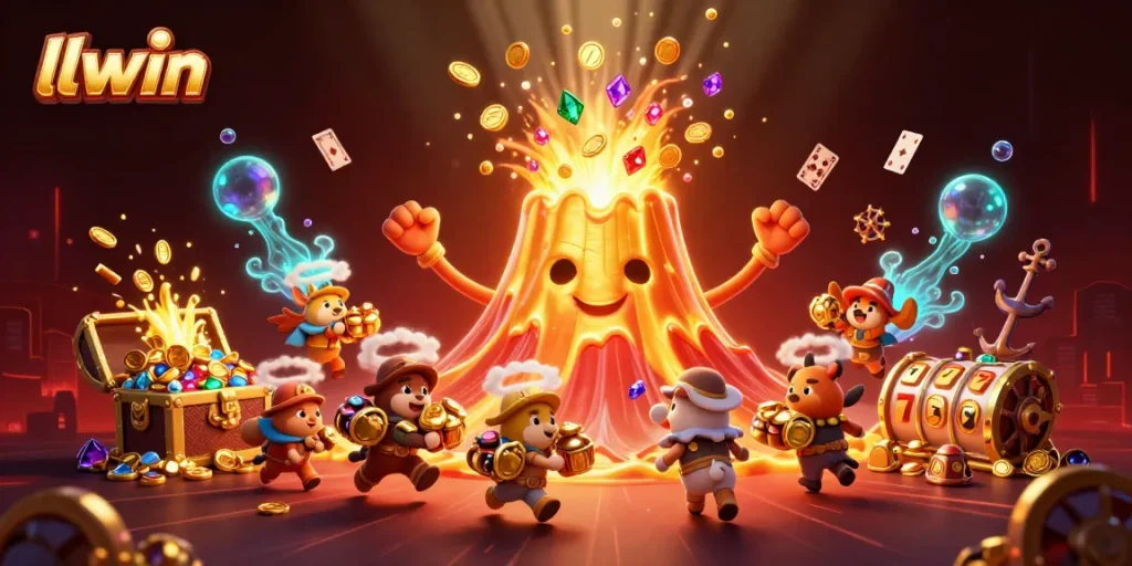 Engage with llwin's thrilling visuals of treasure-seeking adventures in a vibrant casino scene.