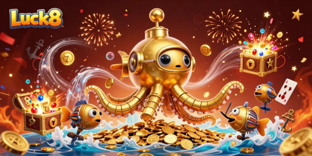 Experience the thrill of Luck8's casino adventure as golden treasures burst with excitement.