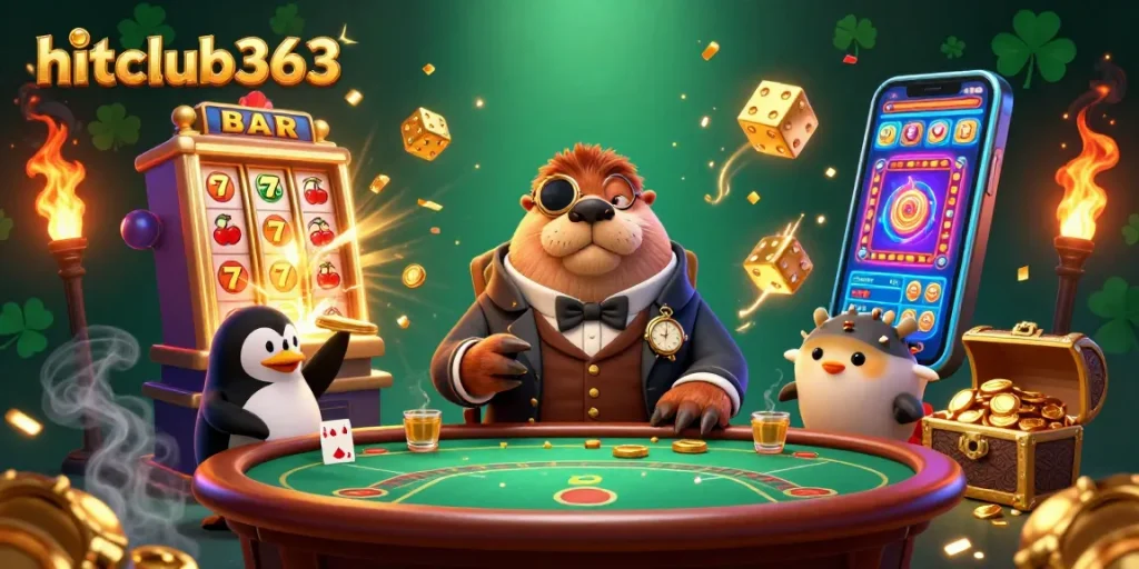 Experience epic gameplay at hitclub363 with a whimsical underwater casino scene featuring a walrus, penguin dealer, and pufferfish.