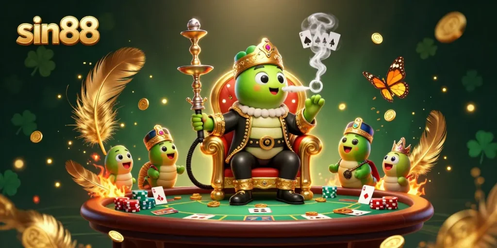 Experience thrilling poker moments with sin88, showcasing vibrant characters and casino elements.