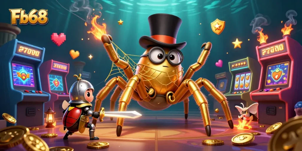 Engage with exhilarating gaming at Fb68, showcasing epic adventures of a golden tarantula and knight!
