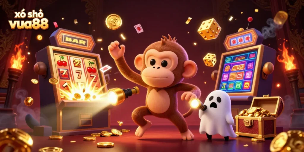 Experience the thrill of xổ số vua88 with a unique illustration of a lively lottery scene featuring exciting characters and casino elements.
