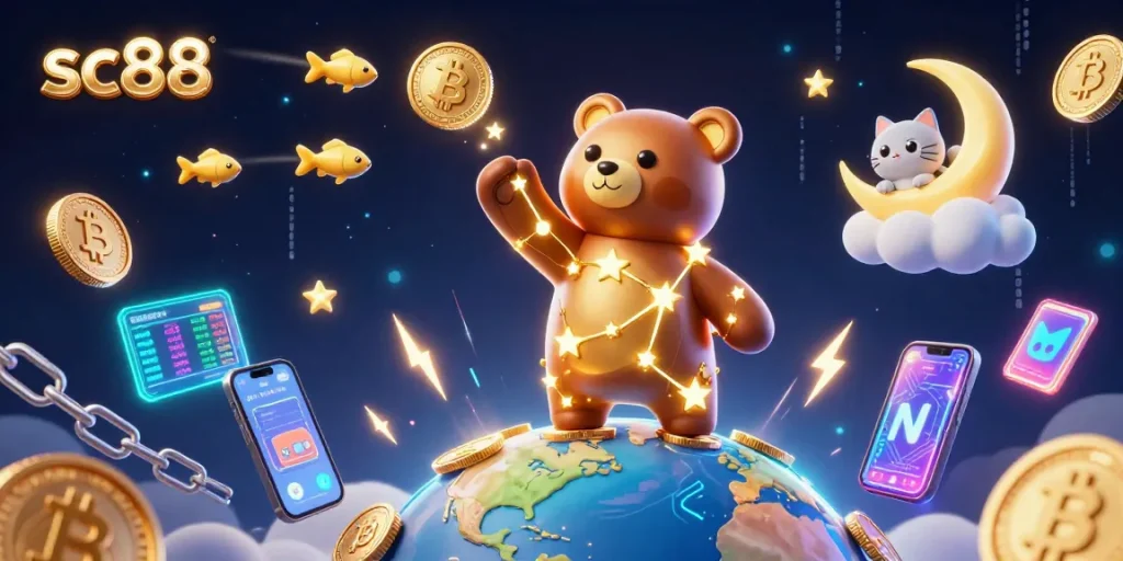 sc88: Capture coins with a constellation bear in a vibrant 3D casino scene