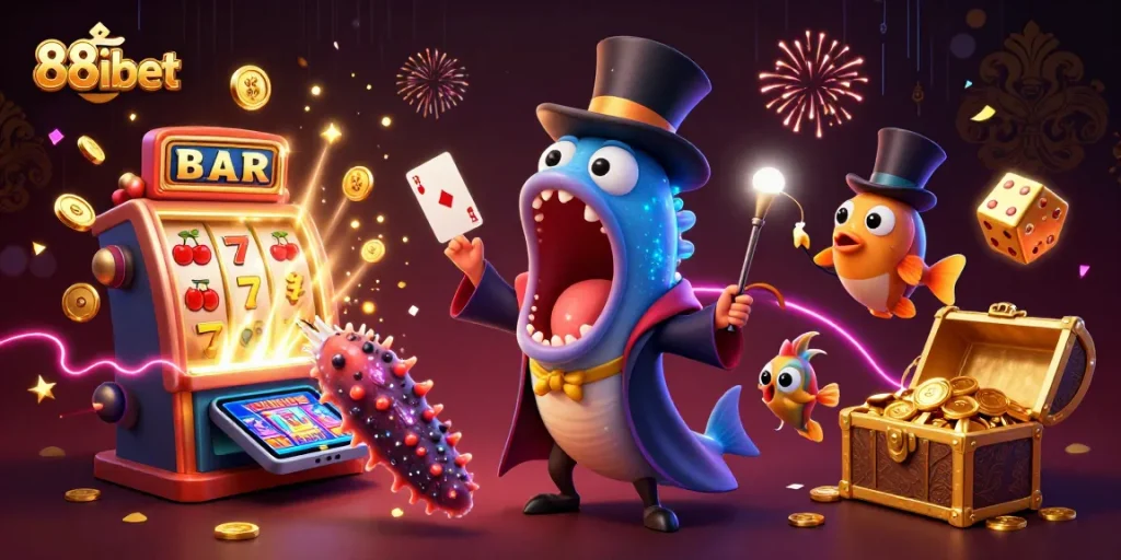 Experience the thrill of winning at 88ibet with vibrant slots and unique characters in this dynamic scene.
