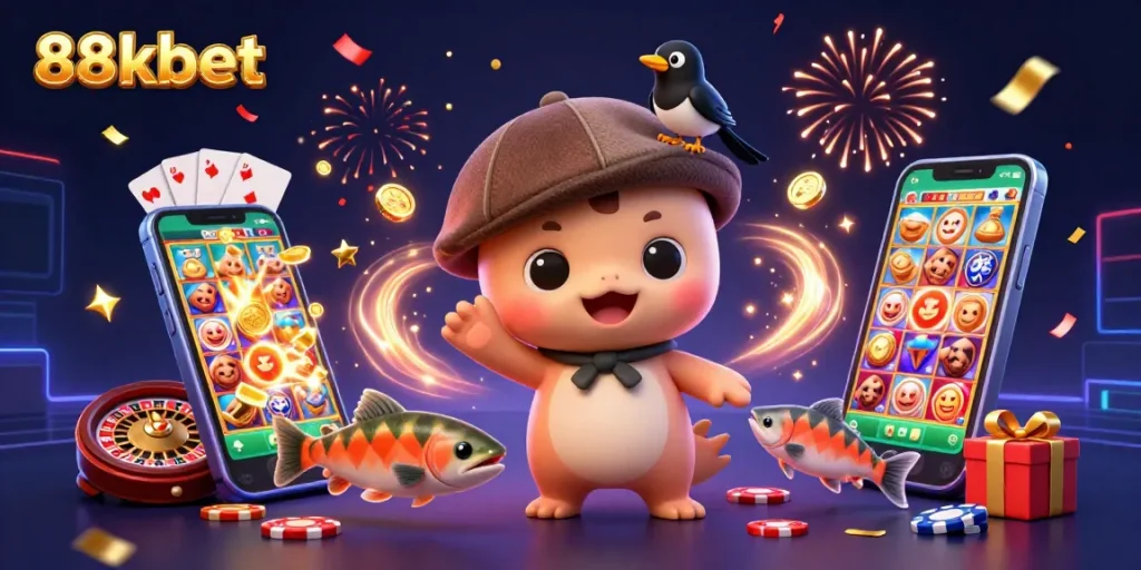 Engage with exciting games at 88kbet, featuring vibrant 3D elements and immersive casino atmosphere.