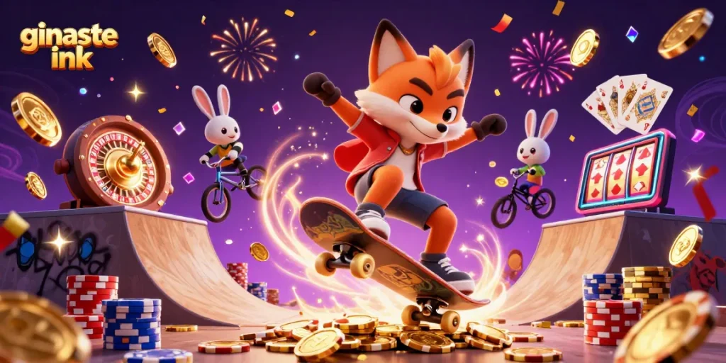 Experience the thrill of ginaste ink with a dynamic casino-themed 3D illustration featuring exciting characters.