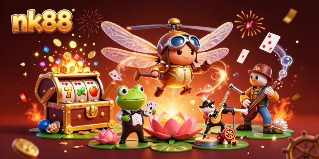 Experience thrilling gameplay at nk88 with a dynamic 3D casino scene featuring engaging characters and vibrant elements.