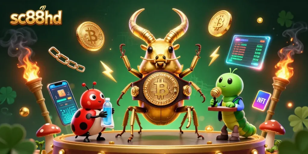 Engage with sc88hd's vibrant 3D casino scene featuring characters battling amid crypto elements.