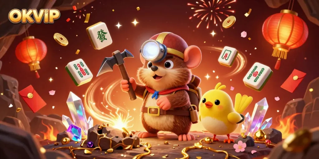 Experience thrilling mining action with OKVIP as the treasure hunter explores a glimmering casino cave.