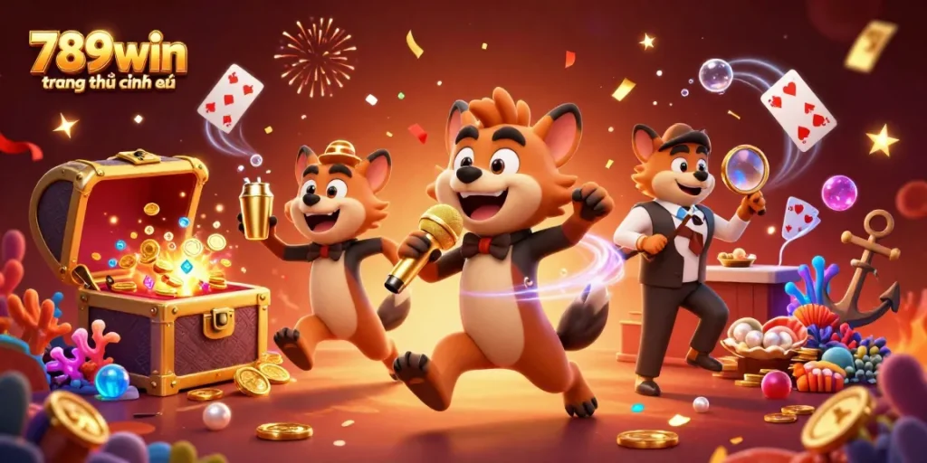 Experience the excitement of 789win trang chủ chính thức with our lively casino scene featuring hyena characters.