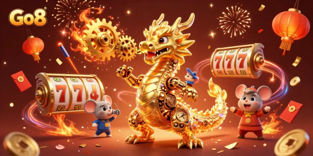 Experience captivating gameplay with Go8's golden dragon and dynamic slot elements.