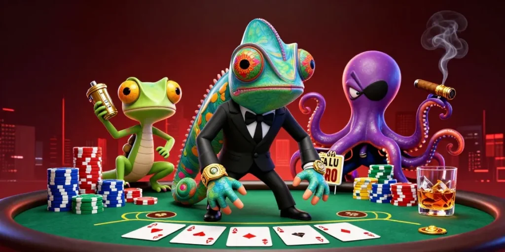 Experience luck8864 with vibrant gambling characters in an exciting poker scene featuring dynamic elements.