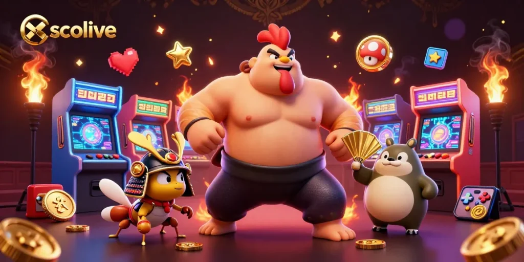Socolive showcases a powerful sumo wrestler with a cricket in samurai gear, enhancing the gaming experience.