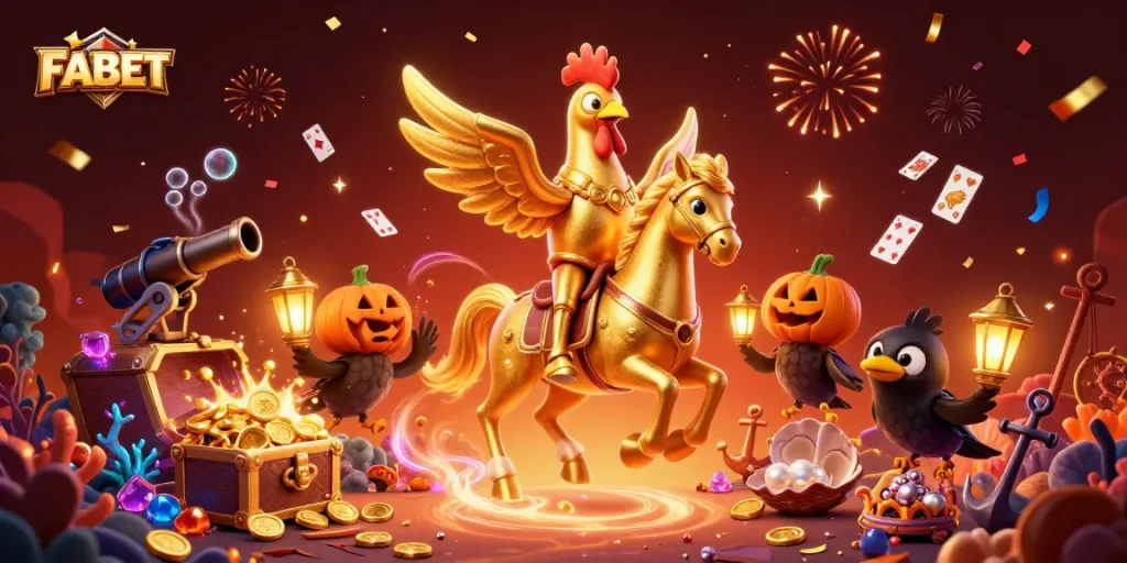 Experience thrilling gameplay with FABET in a vibrant casino scene filled with gold and treasures