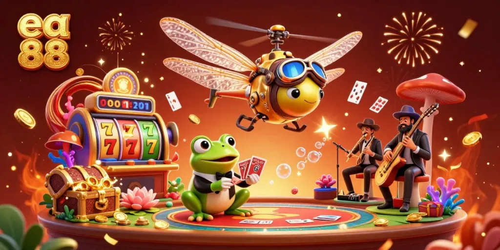 Experience the excitement of ea 88 with vibrant casino elements in a detailed 3D illustration.